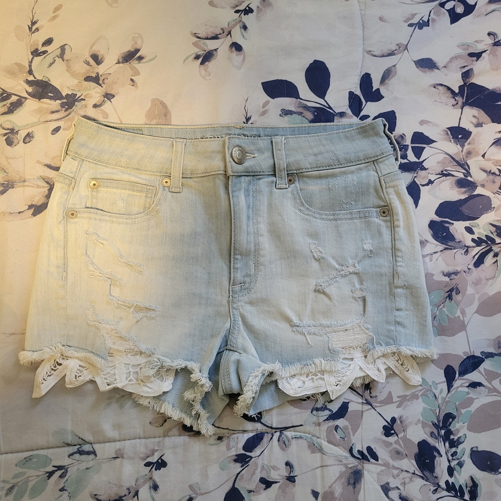 American Eagle Outfitters Light Blue Frayed Jean Shorts